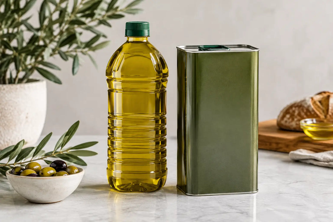 Plastflaska eller plåtburk för olivolja?